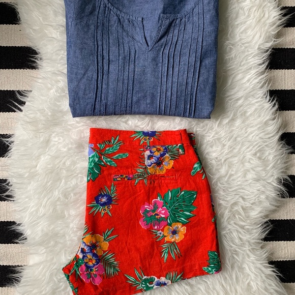 Old Navy Pants - Red Floral Linen Shorts from Old Navy Sz 12